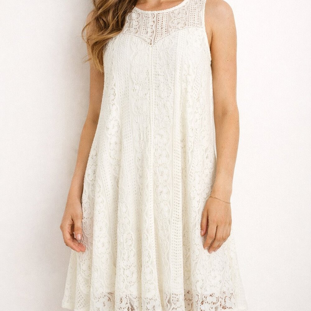Altar'd State Lace Mini Dress Womens Medium Cream White Boho Sleeveless Swing